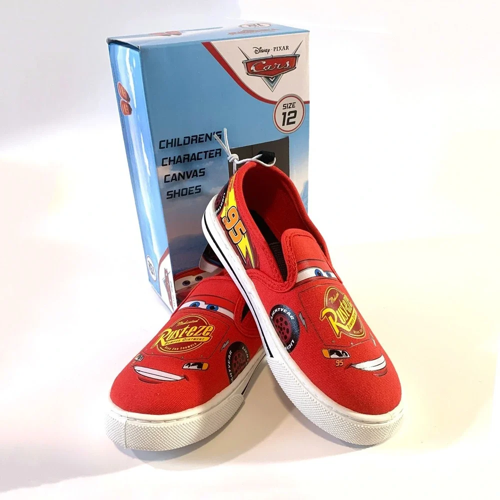 Disney Pixar Cars Lightning McQueen Canvas Slip On Shoes Rust-eze Youth Sz‎ 12
